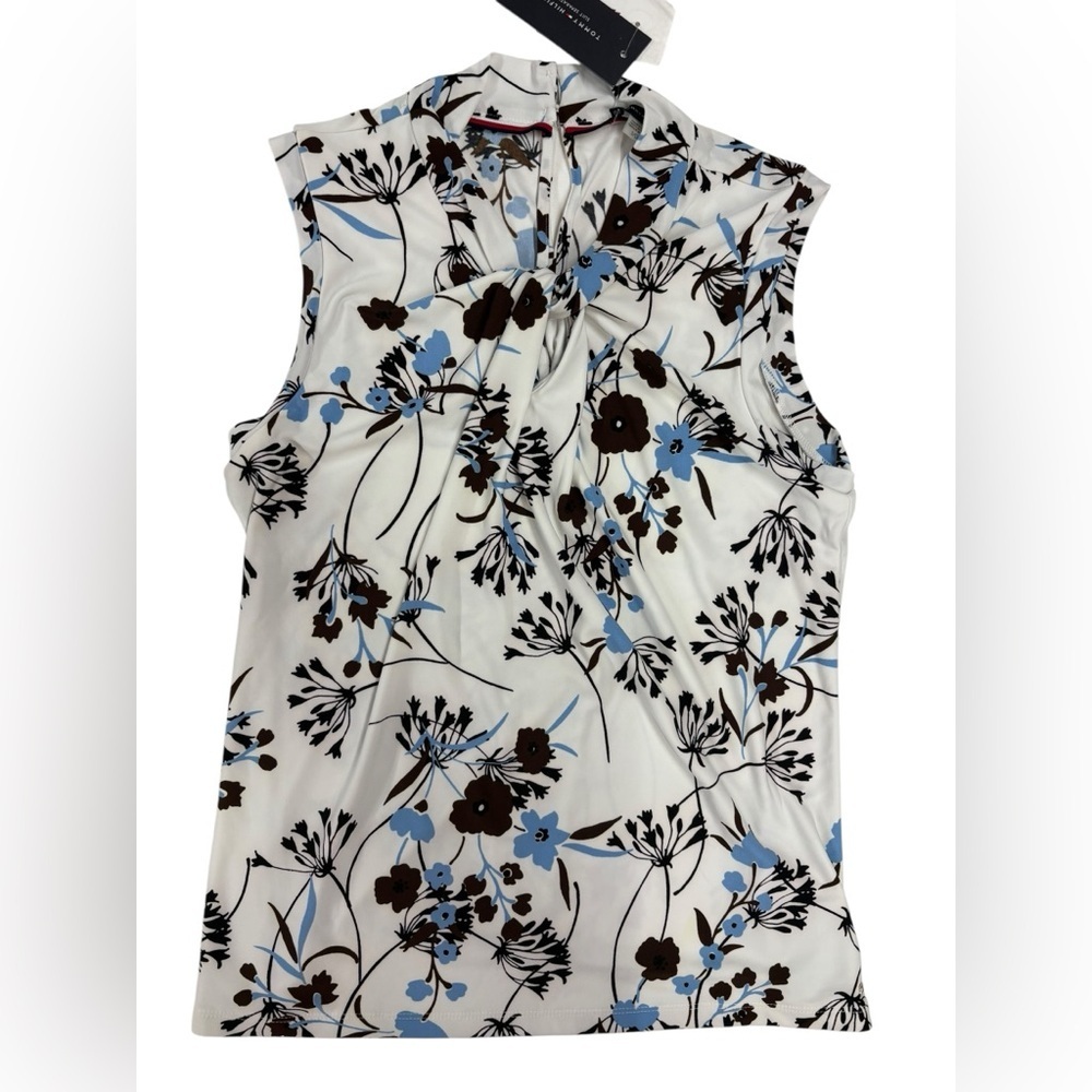 Tommy Hilfiger White Floral Twist-Neck Camisole with Blue & Brown Blooms